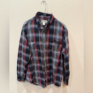 Duluth Trading CO Heavy Flannel Plaid Black Red Gray Button Down Shirt Men Sz L